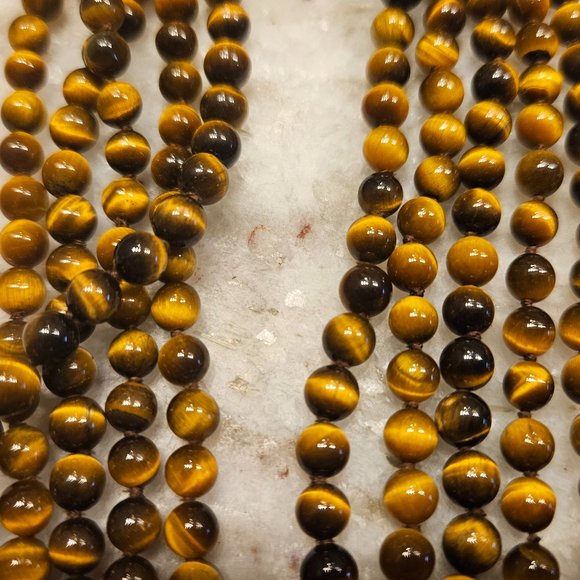 RARE VINTAGE GUMPS TIGER\'S EYE CABOCHON CLASP 14k NECKLACE 5 STRAND TORSADE